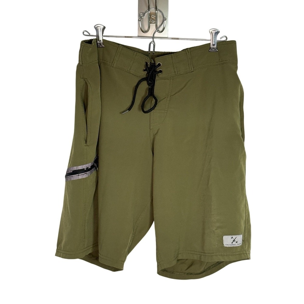 Shorts‎ Men's Medium Army Green Stretch Gym Shorts Zip Pockets 9" Inseam